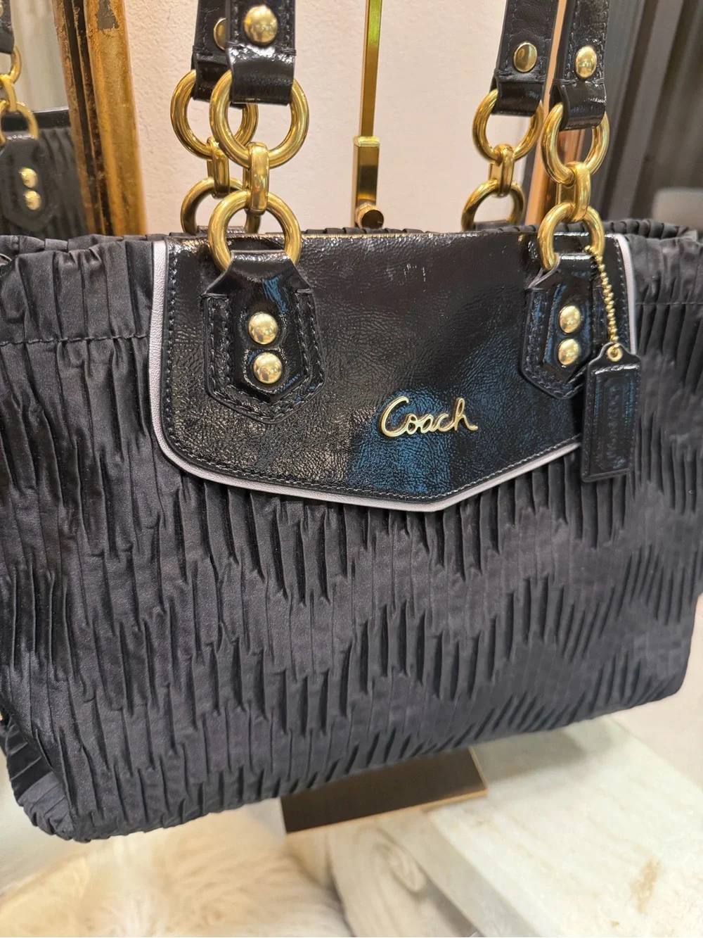 Coach EUC Black Pleated Tote and Wallet Set